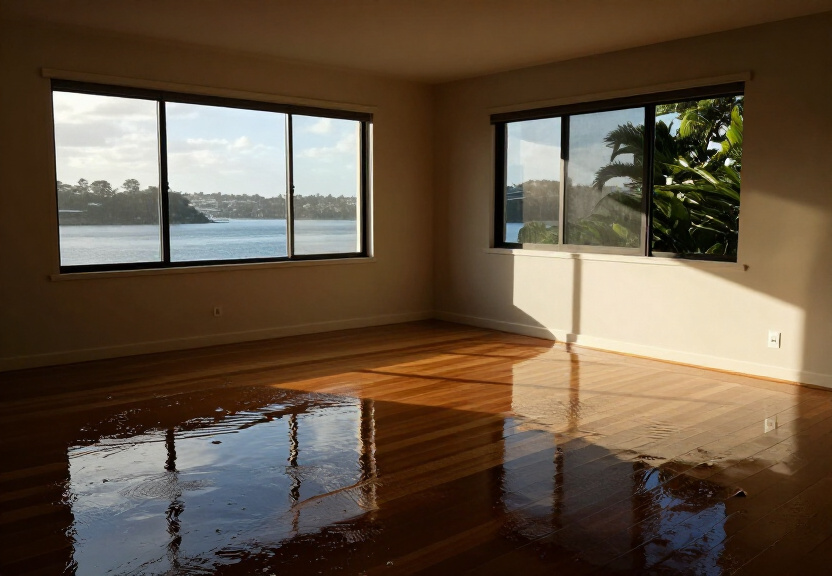 Flooded living room in Miranda before restoration